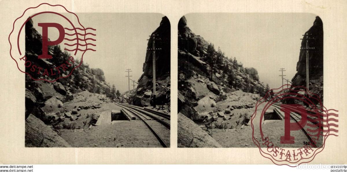 Photographie ancienne: USA AUF DEM PIKES PEAK FELSENGEBIRGE MOUNTAIN RAILWAY - ESTEREOSCOPICA - ST&Eacute;R&Eacute;OSCOPIQUE - STEREOS