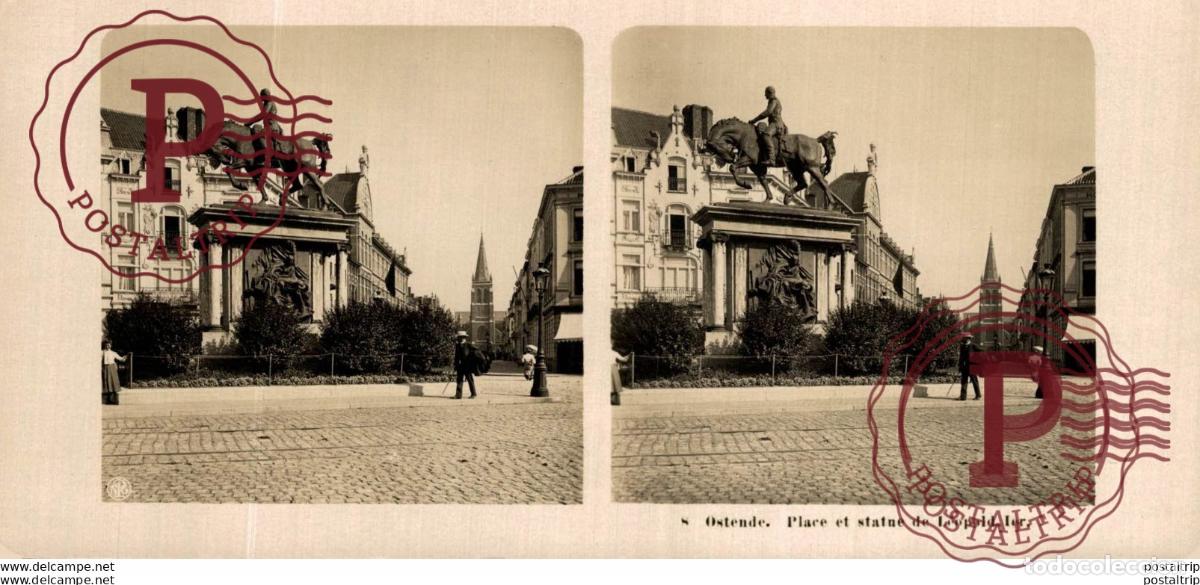 Antique Photography: BELGICA BELGIE. OSTENDE. PLACE ET STATUE DE LEOPOLD IER - ESTEREOSCOPICA - ST&Eacute;R&Eacute;OSCOPIQUE - STEREOS