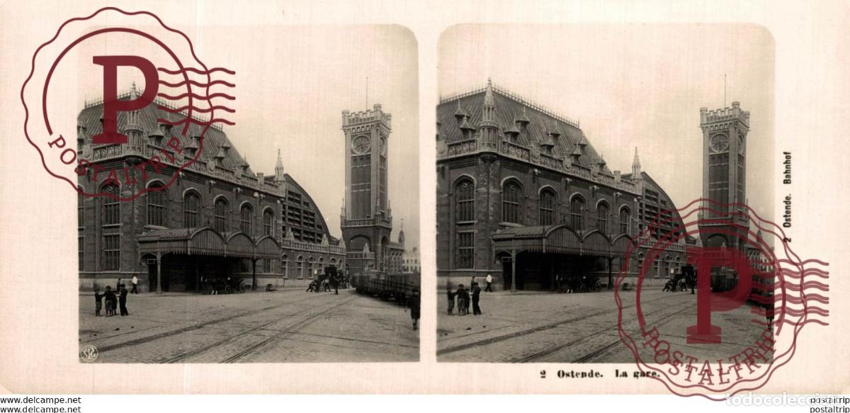 Antique Photography: BELGICA BELGIE. OSTENDE. LE GARE - ESTEREOSCOPICA - ST&Eacute;R&Eacute;OSCOPIQUE - STEREOSCOPIC