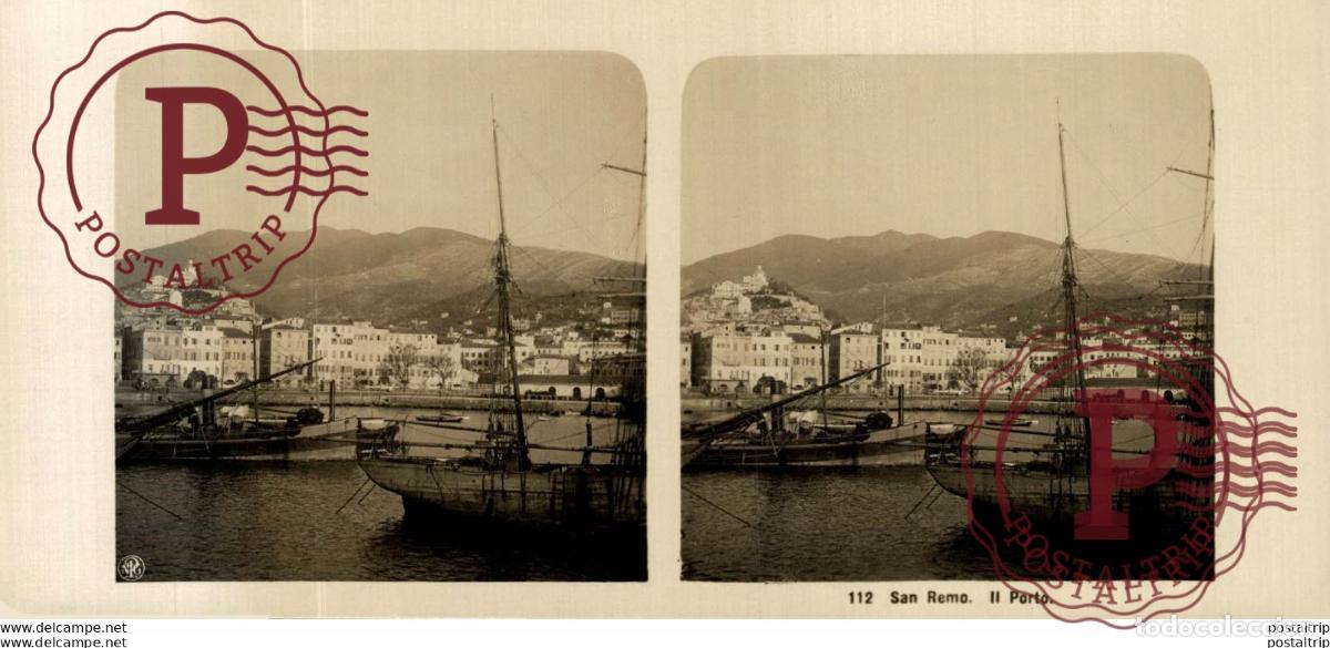 Antique Photography: ITALIA ITALY. SAN REMO II PORTO - ESTEREOSCOPICA - ST&Eacute;R&Eacute;OSCOPIQUE - STEREOSCOPIC