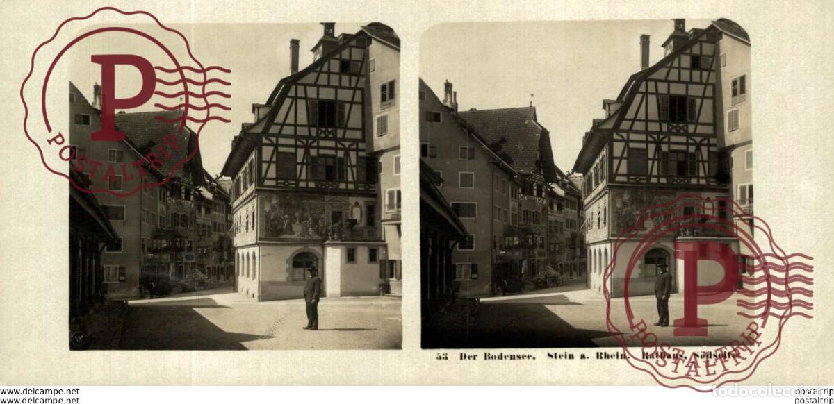 Antique Photography: ALEMANIA GERMANY. DER BODENSEE. STEIN A RHEIN RATHAUS SUDSEITE - ESTEREOSCOPICA - ST&Eacute;R&Eacute;OSCOPIQUE -