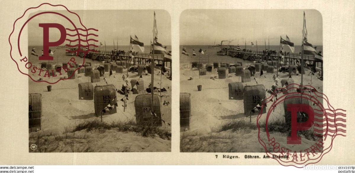 Antique Photography: ALEMANIA GERMANY. RUGEN GOHREN. AM STRANDE - ESTEREOSCOPICA - ST&Eacute;R&Eacute;OSCOPIQUE - STEREOSCOPIC