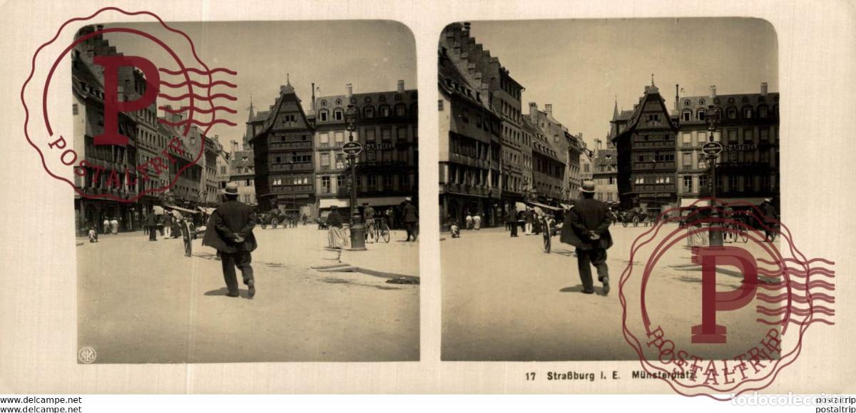 Alte Fotografie: FRANCIA FRANCE. STRASSBURG. MUNSTERPLATZ - ESTEREOSCOPICA - ST&Eacute;R&Eacute;OSCOPIQUE - STEREOSCOPIC