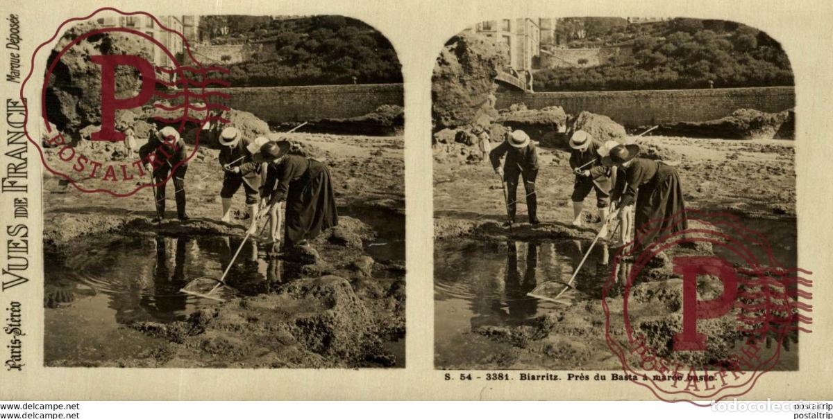 Antique Photography: FRANCIA FRANCE. BIARRITZ. PRES DU BASTA A MAREE BASSE - ESTEREOSCOPICA - ST&Eacute;R&Eacute;OSCOPIQUE - STEREOSCO