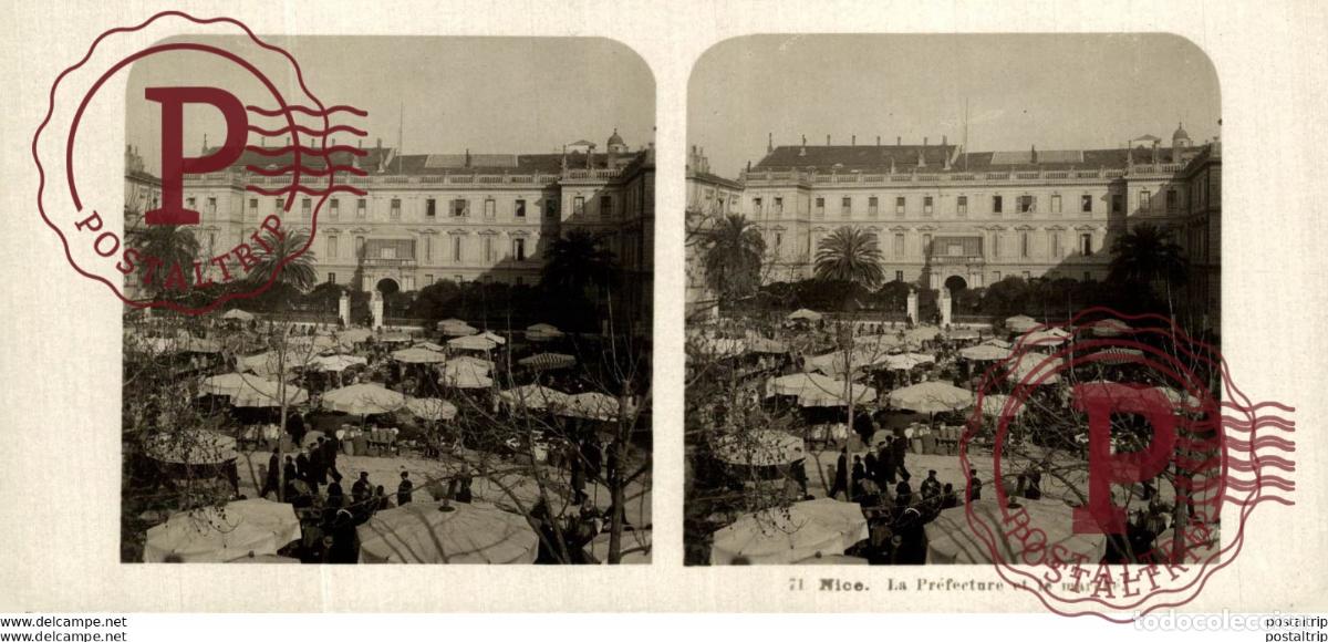 Antique Photography: FRANCIA FRANCE. NICE. LA PREFECTURE ET LE MARCHE - ESTEREOSCOPICA - ST&Eacute;R&Eacute;OSCOPIQUE - STEREOSCOPIC