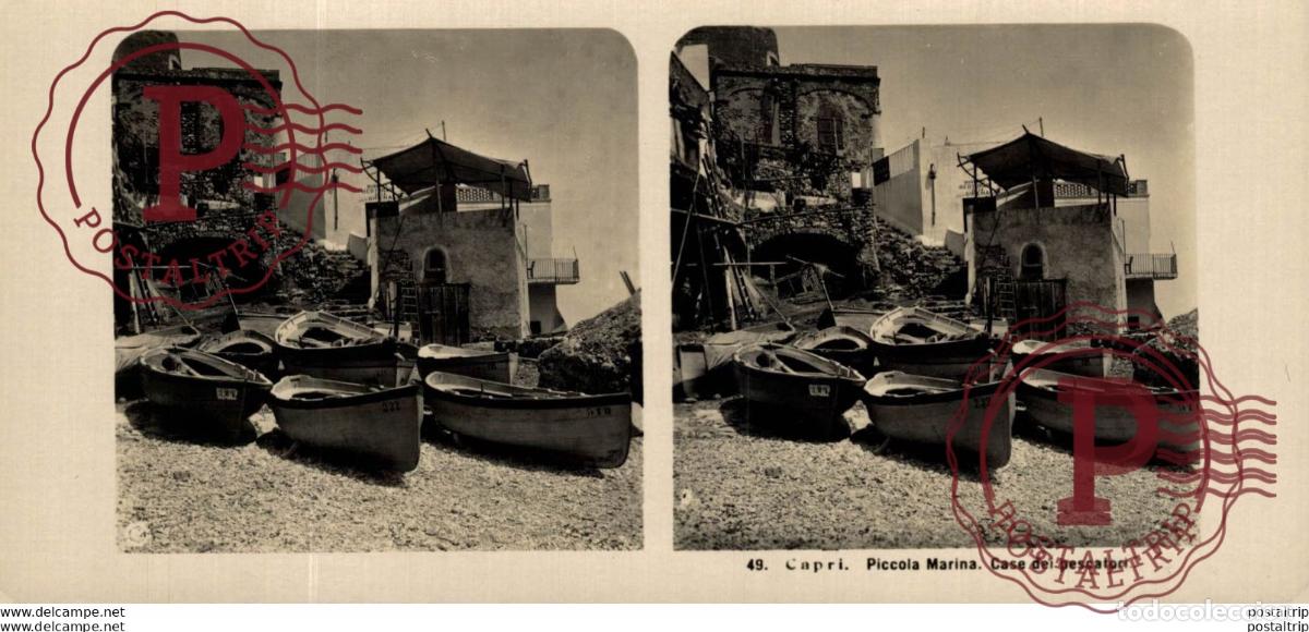 Antique Photography: ITALIA ITALY. CAPRI. PICCOLA MARINA. CASE DEI PESCATORI - ESTEREOSCOPICA - ST&Eacute;R&Eacute;OSCOPIQUE - STEREOS