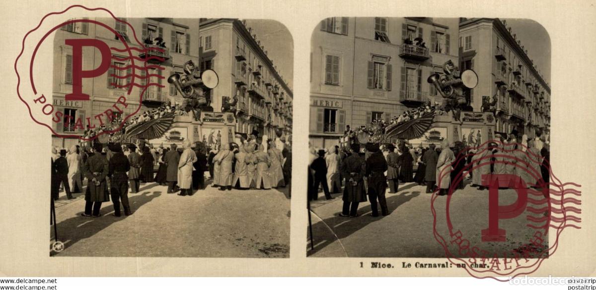 Fotografia antica: FRANCIA FRANCE. NICE. LE CARNAVAL UN CHAR - ESTEREOSCOPICA - ST&Eacute;R&Eacute;OSCOPIQUE - STEREOSCOPIC