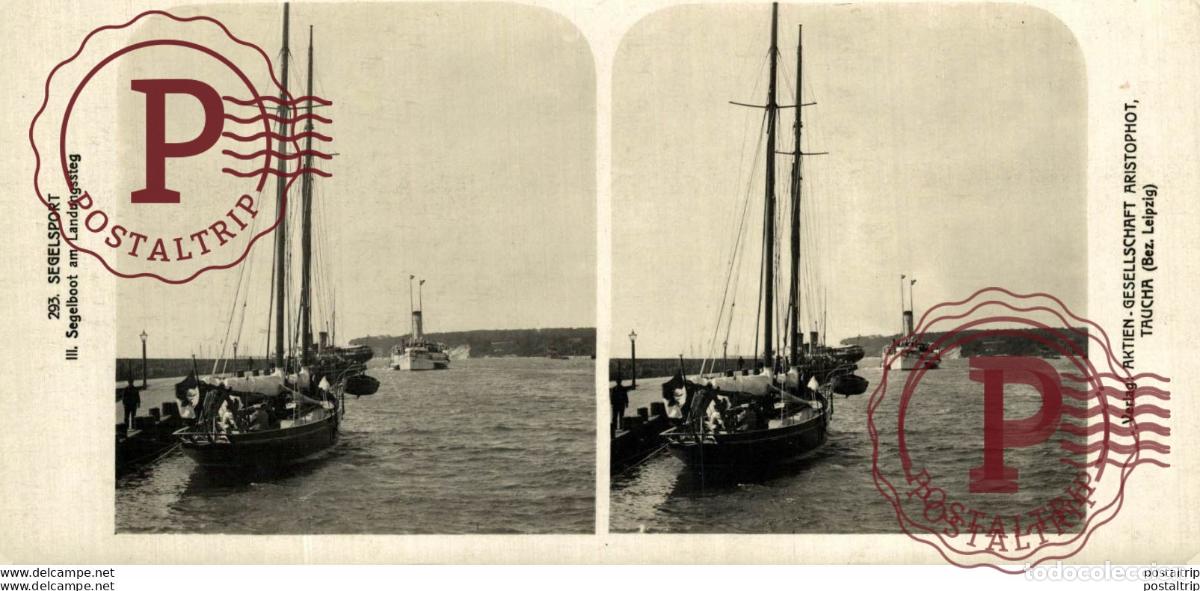 Fotografia antica: SEGELSPORT. SEGELBOOT AM LANDUNGSSTEG - ESTEREOSCOPICA - ST&Eacute;R&Eacute;OSCOPIQUE - STEREOSCOPIC