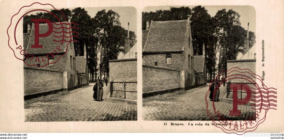 Fotografia antica: BELGICA. BELGIE. BRUGES UN COIN DU BEGUINAGE - ESTEREOSCOPICA - ST&Eacute;R&Eacute;OSCOPIQUE - STEREOSCOPIC