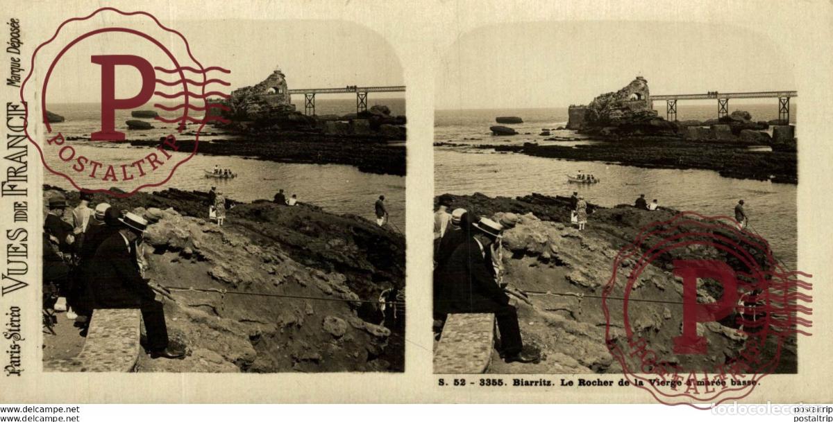 Fotografia antica: FRANCIA. FRANCE. BIARRITZ. LE ROCHER DE LA VIERGE A MAREE BASSE. - ESTEREOSCOPICA - ST&Eacute;R&Eacute;OSCOPIQUE