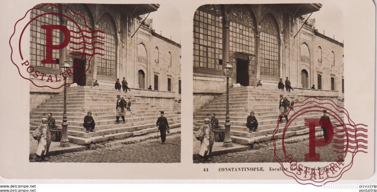 Fotografia antica: TURQUIA. TURKEY. CONSTANTINOPLE. ESCALIER DE LA YENI-DJAMI - ESTEREOSCOPICA - ST&Eacute;R&Eacute;OSCOPIQUE - STE