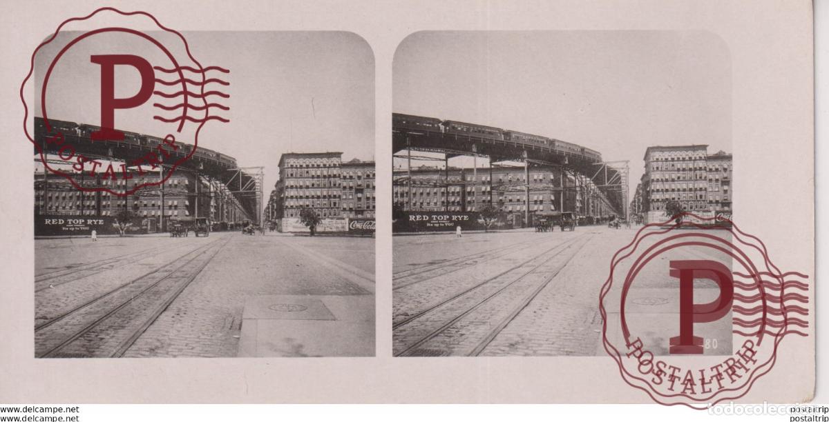 Fotografia antica: USA. NEW YORK. ELEVATED RAILWAY - ESTEREOSCOPICA - ST&Eacute;R&Eacute;OSCOPIQUE - STEREOSCOPIC
