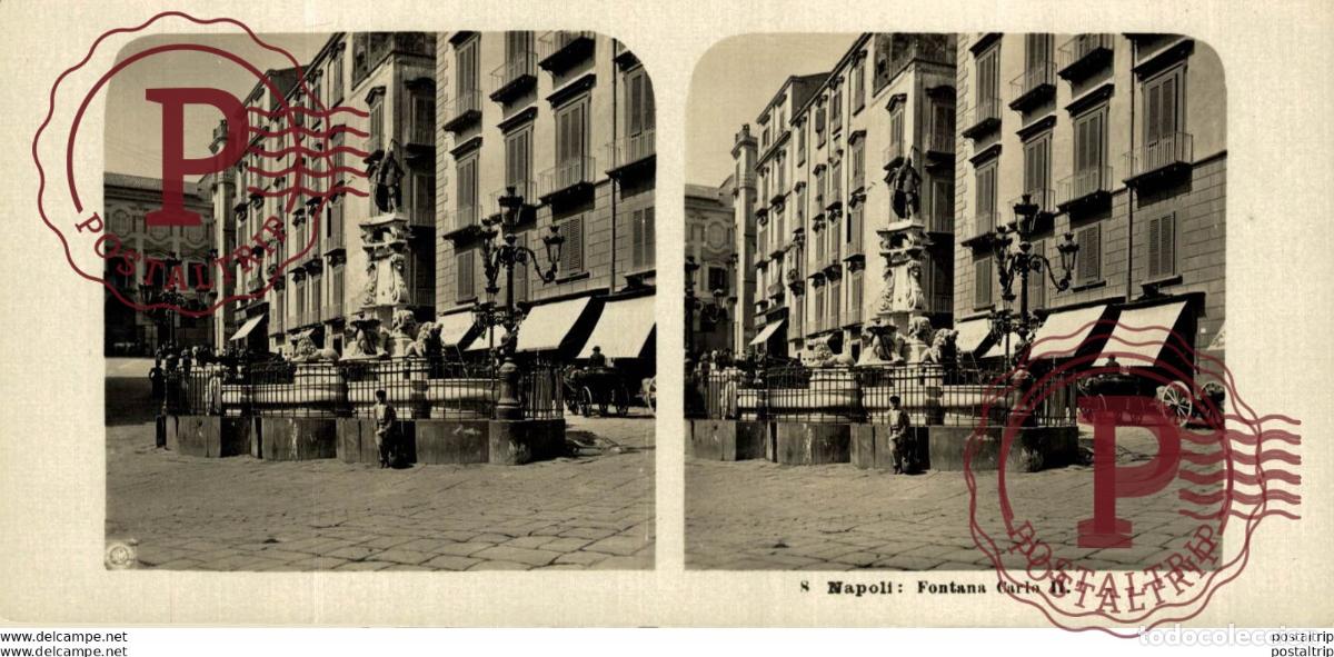 Fotografia antica: ITALIA ITALY. NAPOLI. FONTANA CARLO II. - ESTEREOSCOPICA - ST&Eacute;R&Eacute;OSCOPIQUE - STEREOSCOPIC
