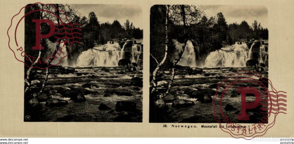 Fotografia antica: NORUEGA. NORWEGEN. MESNAFALL BEI LILLEHAMMER - ESTEREOSCOPICA - ST&Eacute;R&Eacute;OSCOPIQUE - STEREOSCOPIC