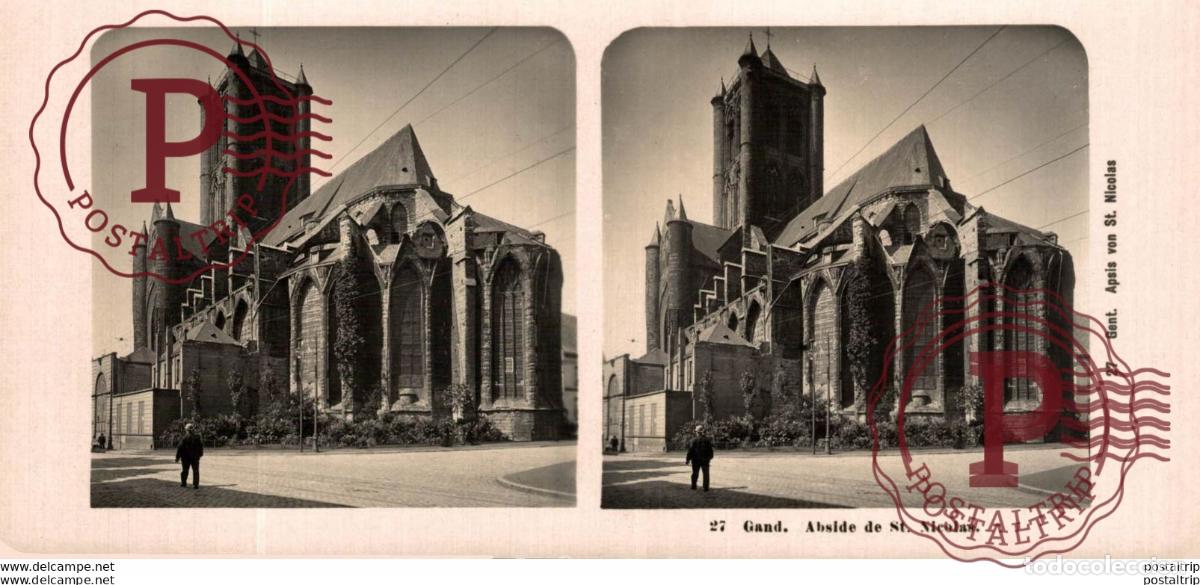Fotograf&iacute;a antigua: BELGICA BELGIE. GAND. ABSIDE DE ST NICOLAS - ESTEREOSCOPICA - ST&Eacute;R&Eacute;OSCOPIQUE - STEREOSCOPIC
