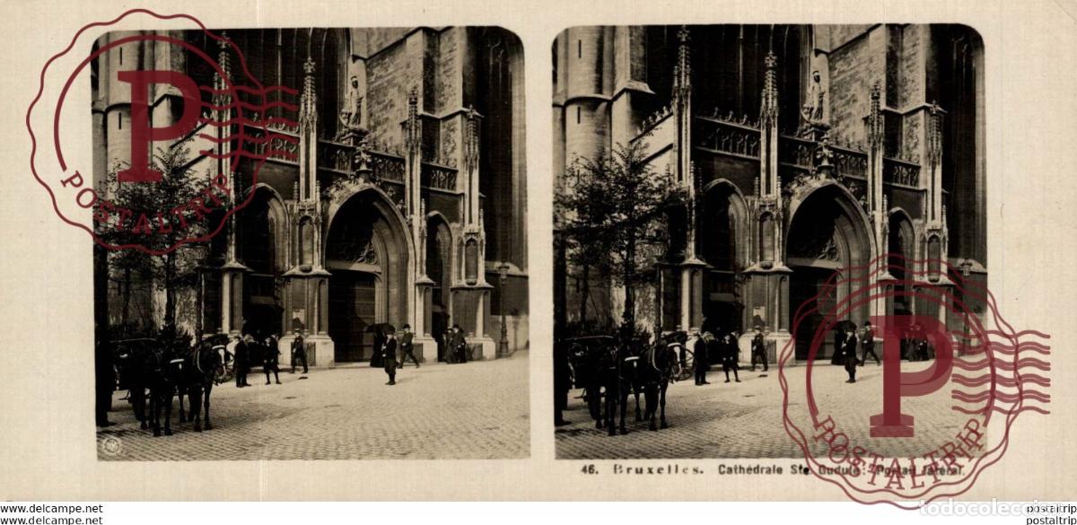 Fotograf&iacute;a antigua: BELGICA. BELGIE. BRUXELLES. CATHEDRALE ST. GUDULE. PORTAIL LATERAL - ESTEREOSCOPICA - ST&Eacute;R&Eacute;OSCOPIQU