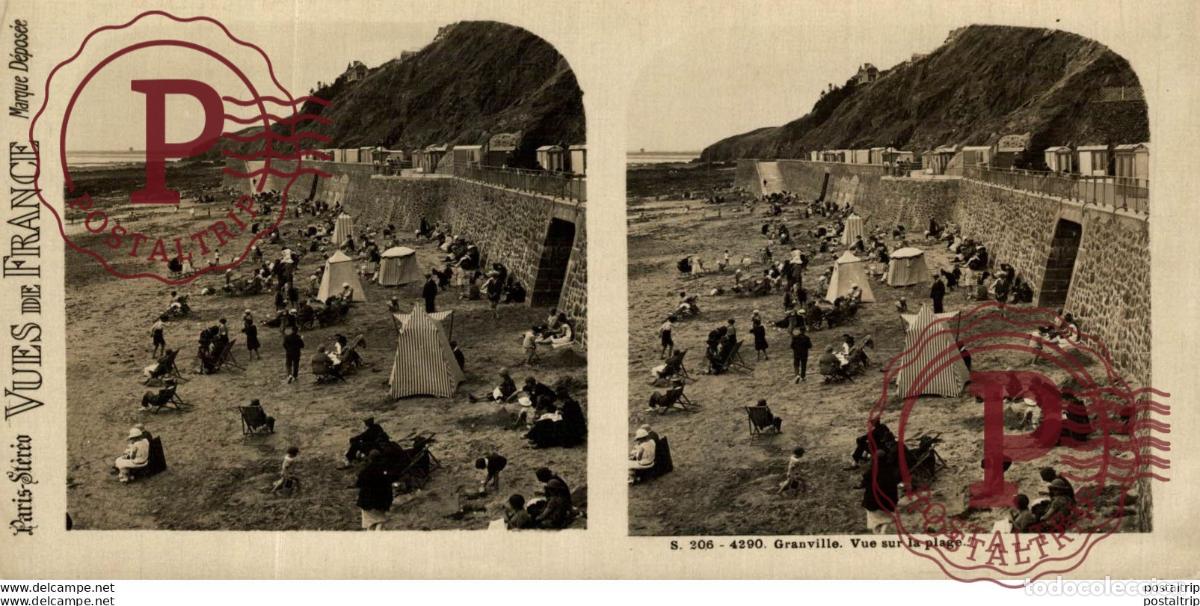 Fotografia antica: FRACIA FRANCE. GRANVILLE. VUE SUR LA PLAGE - ESTEREOSCOPICA - ST&Eacute;R&Eacute;OSCOPIQUE - STEREOSCOPIC