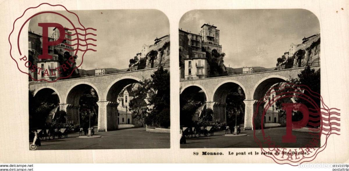 Fotografia antica: MONACO. LE PONT ET LE RAVIN DE STE. DEVOTE. - ESTEREOSCOPICA - ST&Eacute;R&Eacute;OSCOPIQUE - STEREOSCOPIC