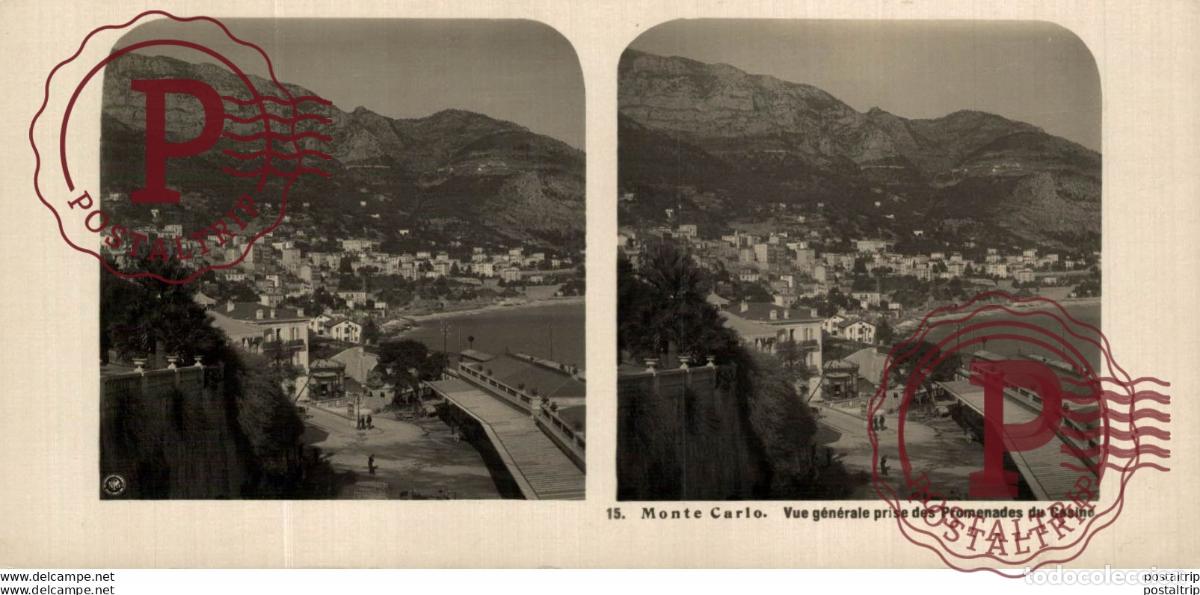 Fotografia antica: MONACO. MONTE CARLO. VUE GENERALE PRISE DES PROMENADES DU CASINO. - ESTEREOSCOPICA - ST&Eacute;R&Eacute;OSCOPIQUE