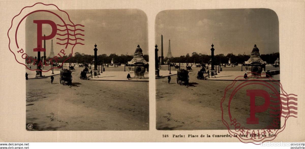 Fotograf&iacute;a antigua: FRANCIA FRANCE. PARIS. PLACE DE LA CONCORDE, LA TOUR EIFFEL AU LOIN - ESTEREOSCOPICA - ST&Eacute;R&Eacute;OSCOPIQ
