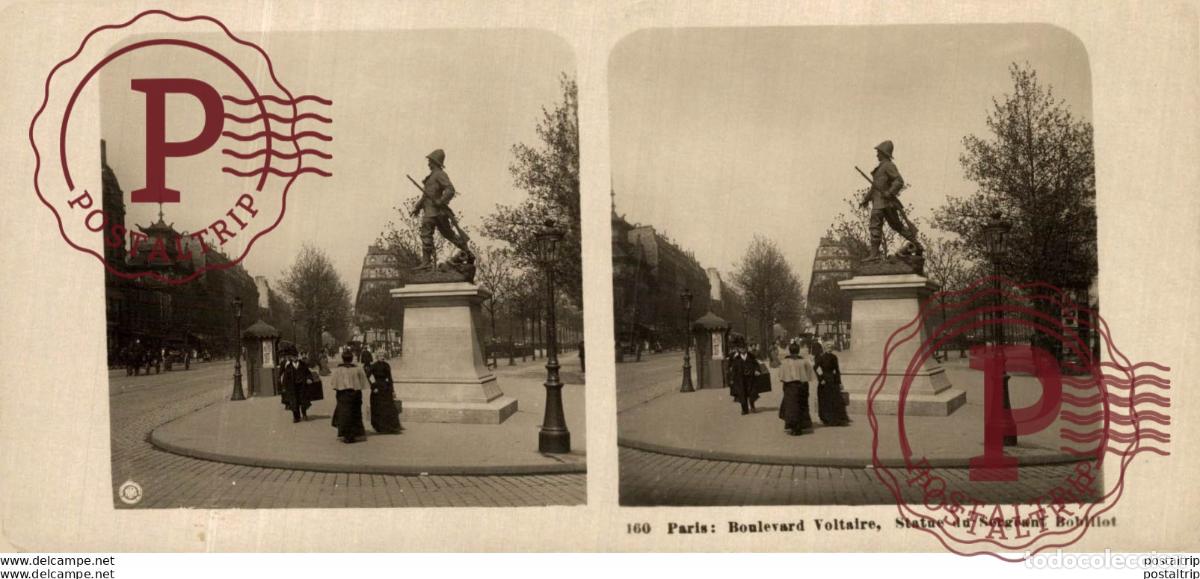 Fotograf&iacute;a antigua: FRANCIA FRANCE. PARIS. BOULEVARD VOLTAIRE. STATUE DU SERGEANT BOBILLOT -ESTEREOSCOPICA - ST&Eacute;R&Eacute;OSCO