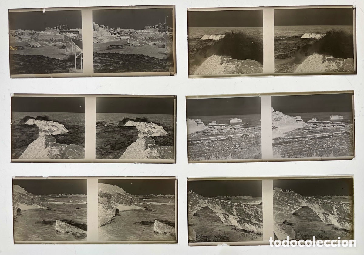 Fotograf&iacute;a antigua: 6 negativos estereosc&oacute;picos de Biarritz en su caja