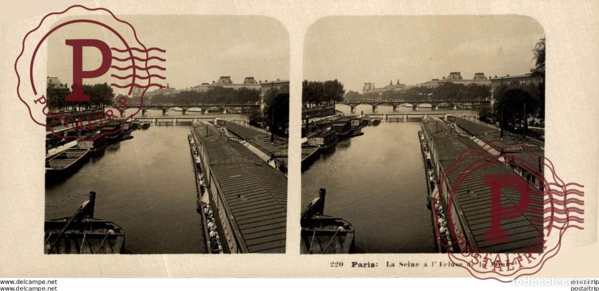 Fotografia antiga: FRANCIA FRANCE. PARIS. LA SEINE A LEGLISE DE LA MONNAIE. -ESTEREOSCOPICA - ST&Eacute;R&Eacute;OSCOPIQUE - STEREO