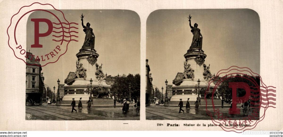 Fotografia antiga: FRANCIA FRANCE. PARIS. STATUE DE LA PLACE DE LA REPUBLIQUE. -ESTEREOSCOPICA - ST&Eacute;R&Eacute;OSCOPIQUE - STER