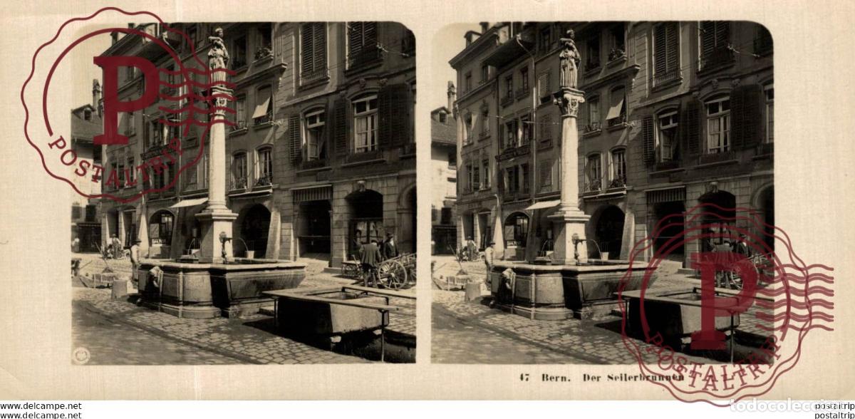 Fotografia antica: SUIZA. SWITZERLAND. BERN. DER SEILERBRUNNEN. -ESTEREOSCOPICA - ST&Eacute;R&Eacute;OSCOPIQUE - STEREOSCOPIC