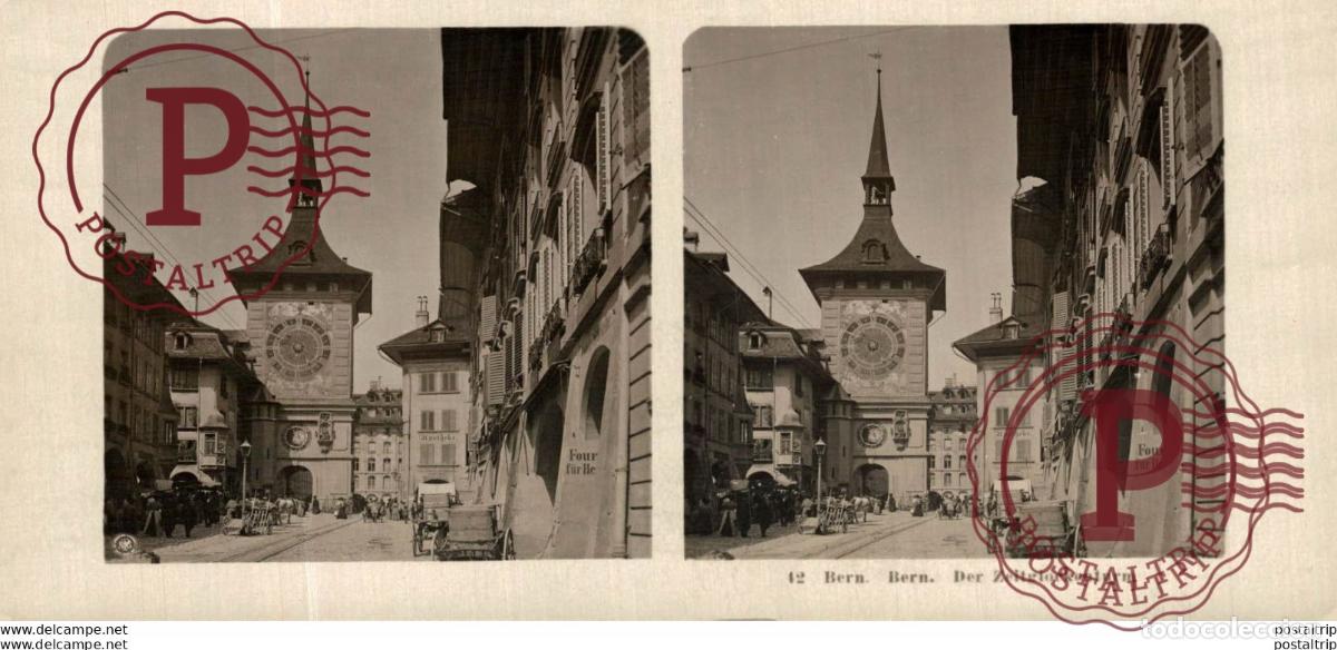 Fotograf&iacute;a antigua: SUIZA. SWITZERLAND. BERN. DER ZEITGLOCKENTURN. -ESTEREOSCOPICA - ST&Eacute;R&Eacute;OSCOPIQUE - STEREOSCOPIC