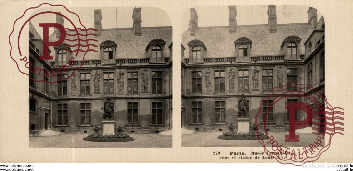 Fotograf&iacute;a antigua: FRANCIA FRANCE. PARIS. MUSEE CARNAVALET COUR ET STATUE DE LOUIS XV. -ESTEREOSCOPICA - ST&Eacute;R&Eacute;OSCOPIQU