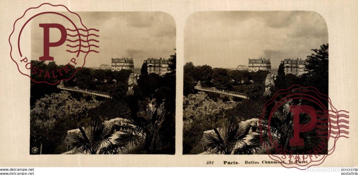 Alte Fotografie: FRANCIA FRANCE. PARIS. BUTTES CHAUMONT. LE PARC -ESTEREOSCOPICA - ST&Eacute;R&Eacute;OSCOPIQUE - STEREOSCOPIC
