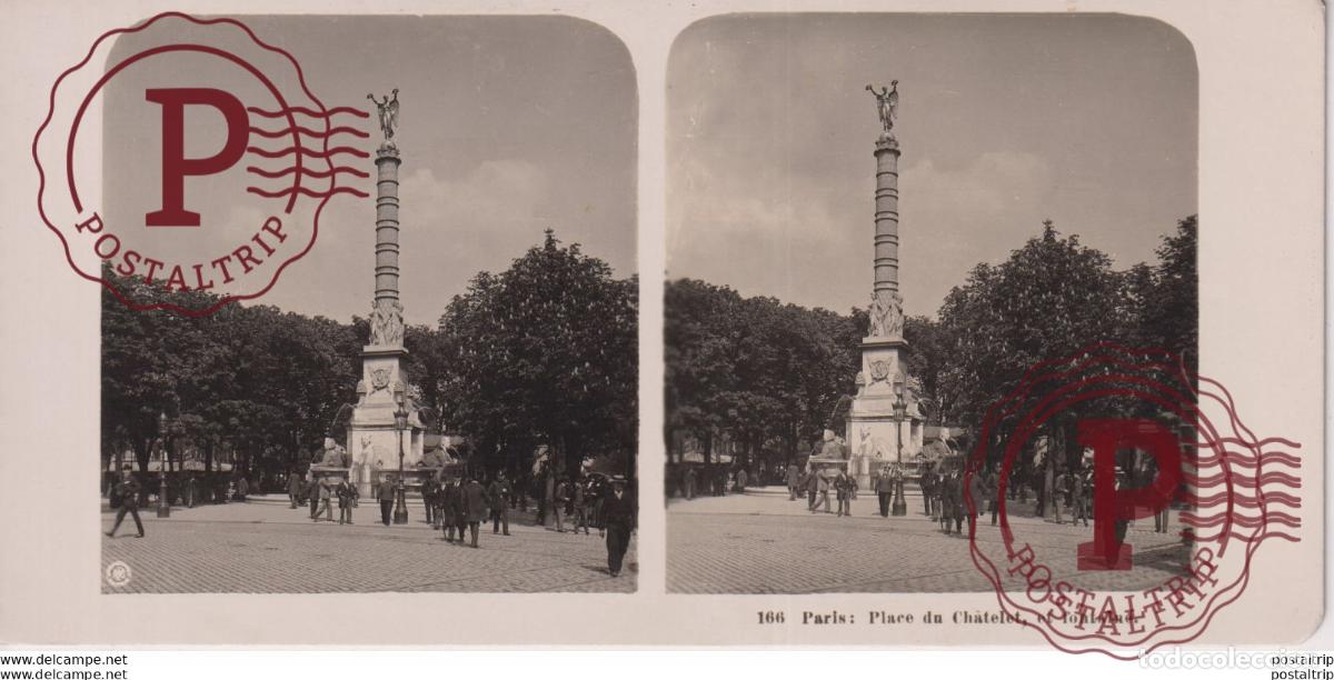 Alte Fotografie: FRANCIA FRANCE. PARIS. PLACE DU CHATELET, ET FONTAINE -ESTEREOSCOPICA - ST&Eacute;R&Eacute;OSCOPIQUE - STEREOSCOP