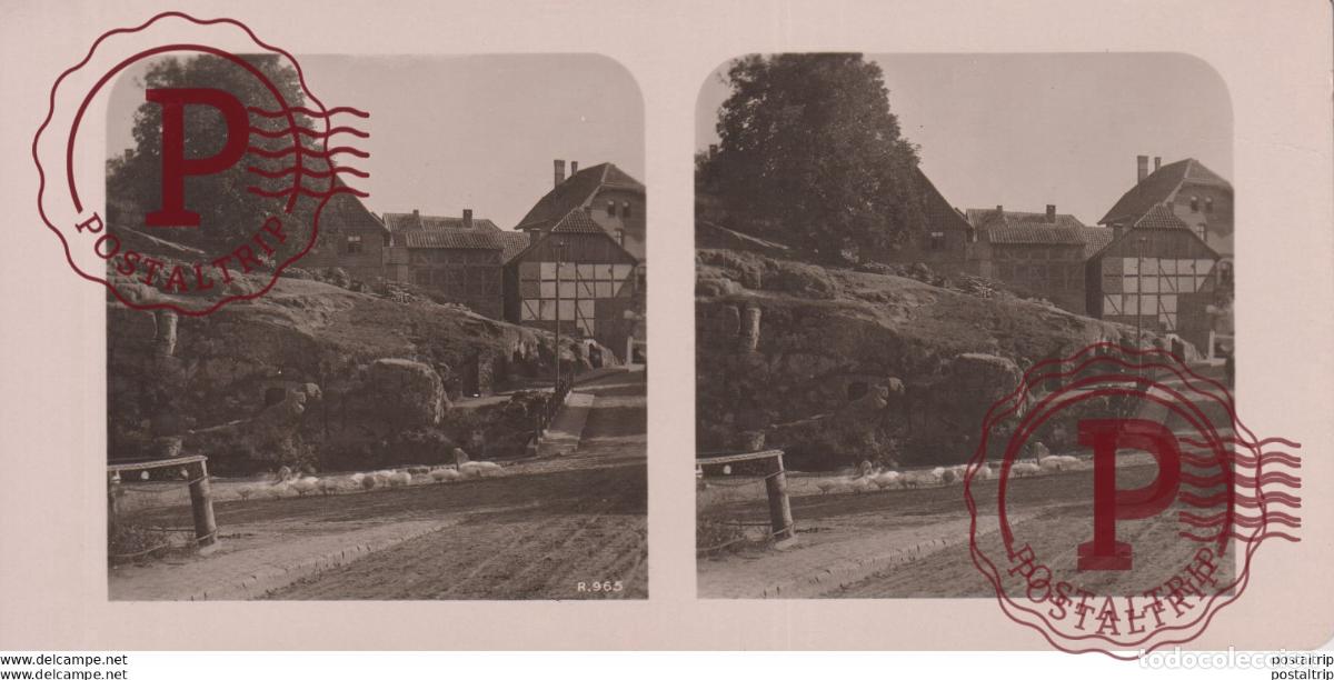 Alte Fotografie: AUSTRIA. LANGENSTEIN BEI HALBERSTADT, EINGANG INS DORF. -ESTEREOSCOPICA - ST&Eacute;R&Eacute;OSCOPIQUE - STEREOSC