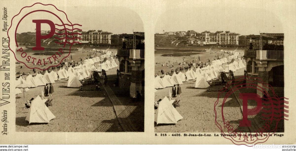Fotograf&iacute;a antigua: FRANCIA FRANCE. ST JEAN DE LA LUZ. LA TERRASSE DE LA PERGOLA ET PLAGE. -ESTEREOSCOPICA - ST&Eacute;R&Eacute;OSCOP