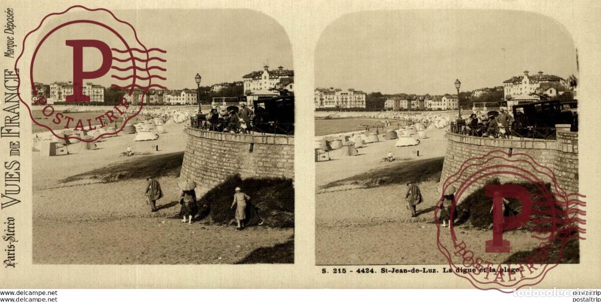 Fotograf&iacute;a antigua: FRANCIA FRANCE. ST JEAN DE LA LUZ. LA LA DIGUE ET LA PLAGE. -ESTEREOSCOPICA - ST&Eacute;R&Eacute;OSCOPIQUE - STER