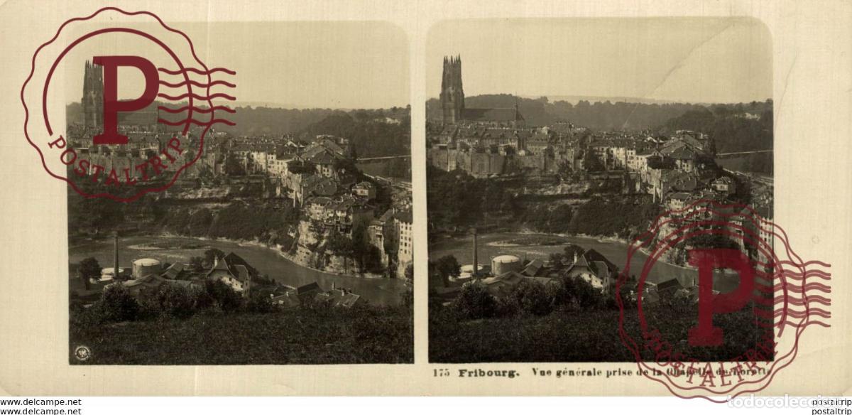 Fotografia antiga: SUIZA SWITZERLAND. FRIBOURG. VUE GENERALE PRISE DE LA CHAPELLE DE... -ESTEREOSCOPICA - ST&Eacute;R&Eacute;OSCOPIQ
