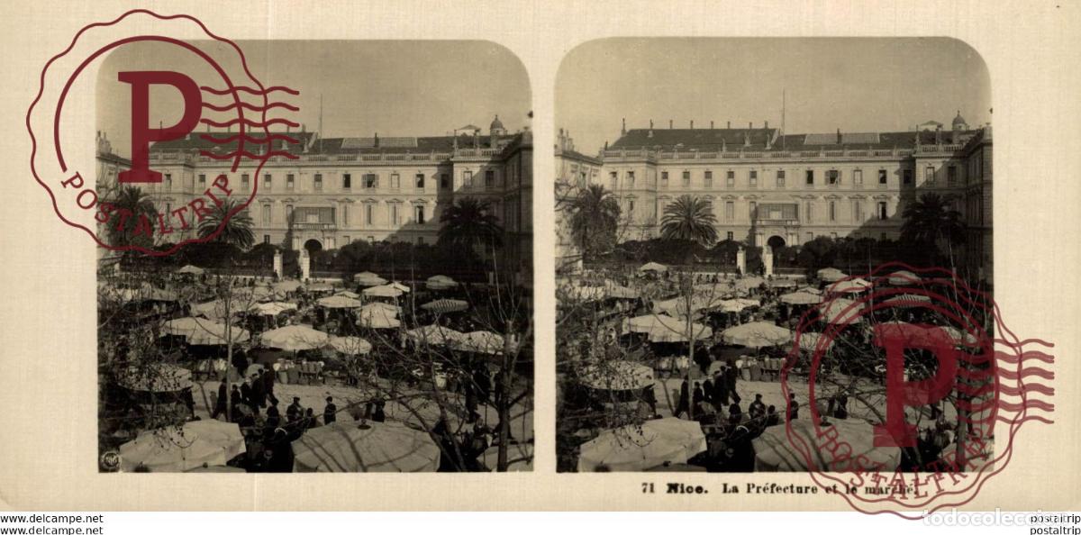 Fotografia antiga: FRANCIA FRANCE. NICE. LA PREFECTURE ET LE MARCHE. -ESTEREOSCOPICA - ST&Eacute;R&Eacute;OSCOPIQUE - STEREOSCOPIC