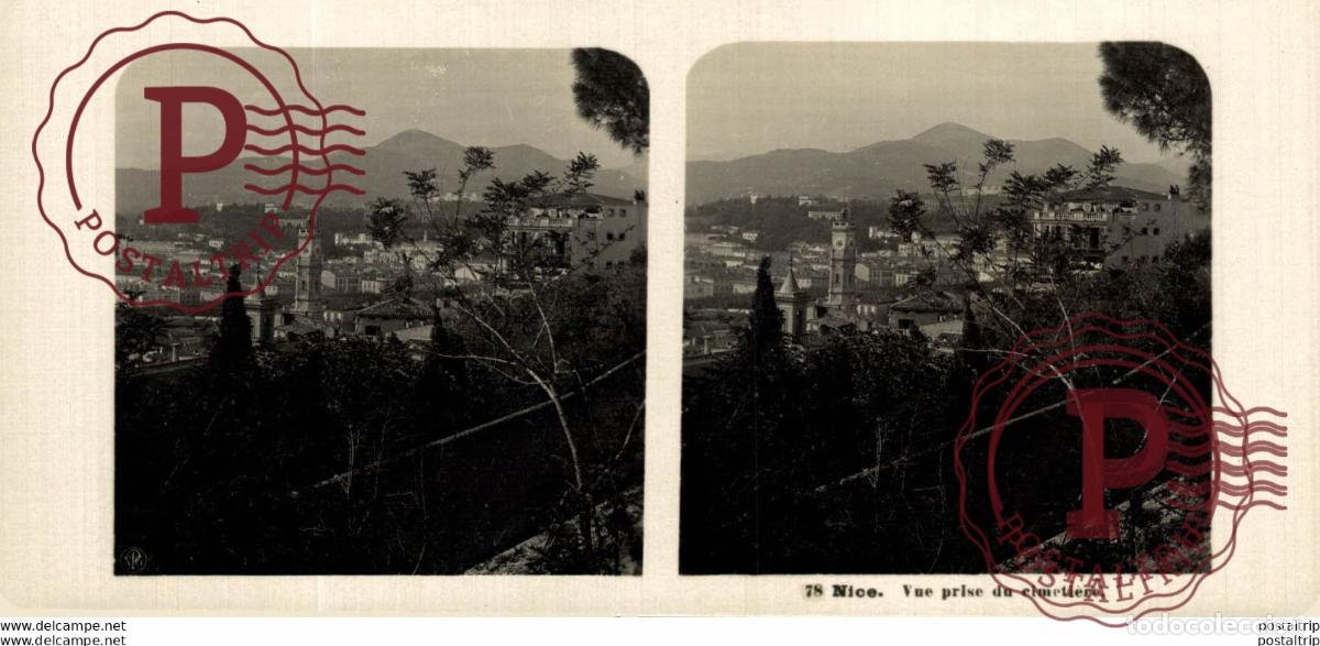 Fotografia antiga: FRANCIA FRANCE. NICE. VUE PRISE DU CIMETIERE. -ESTEREOSCOPICA - ST&Eacute;R&Eacute;OSCOPIQUE - STEREOSCOPIC