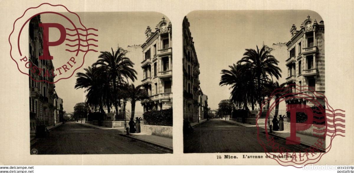 Fotografia antiga: FRANCIA FRANCE. NICE. LAVENUE DE BEAULIEU. -ESTEREOSCOPICA - ST&Eacute;R&Eacute;OSCOPIQUE - STEREOSCOPIC