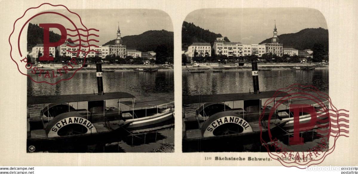 Fotografia antiga: SUIZA SWITZERLAND. SACHSISCHE SCHWEIZ. STADT SCHANDAU. -ESTEREOSCOPICA - ST&Eacute;R&Eacute;OSCOPIQUE - STEREOSCO