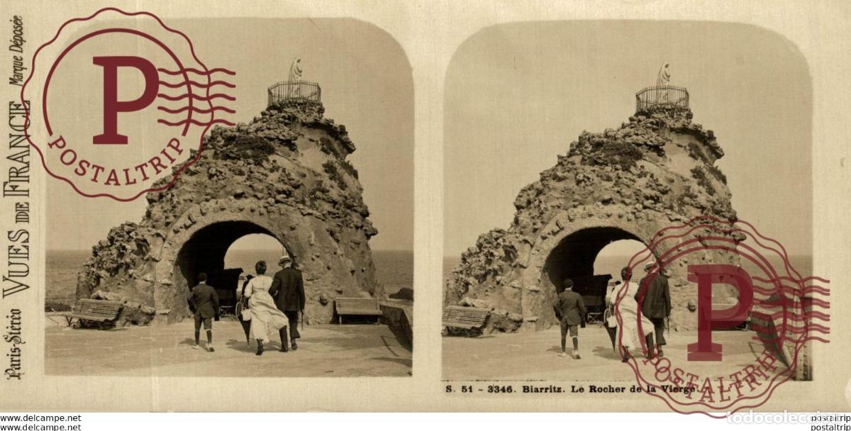 Fotografia antiga: FRANCIA FRANCE. BIARRTIZ. LE ROCHER DE LA VIERGE. -ESTEREOSCOPICA - ST&Eacute;R&Eacute;OSCOPIQUE - STEREOSCOPIC