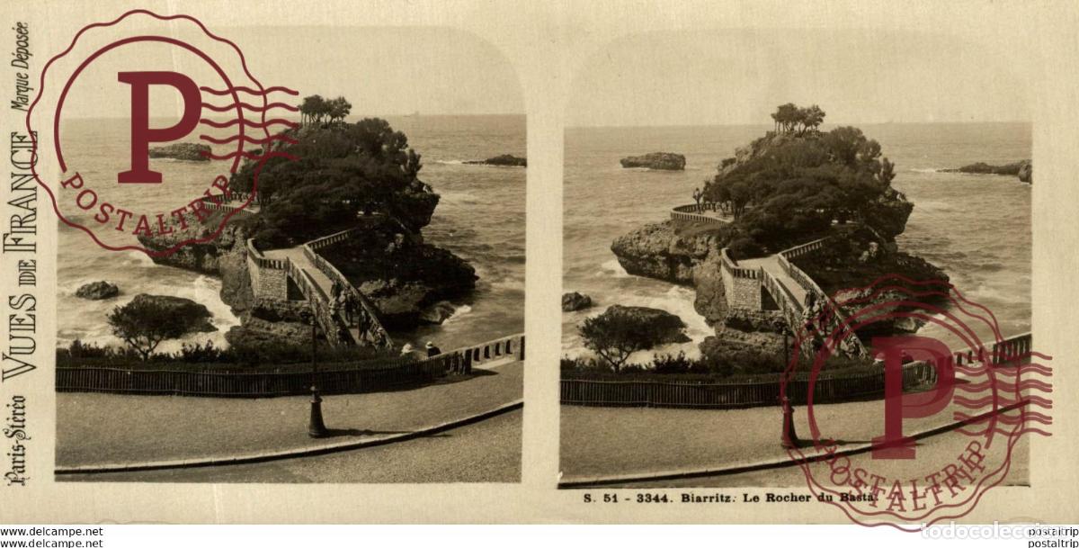 Fotografia antiga: FRANCIA FRANCE. BIARRTIZ. LE ROCHER DU BASTA. -ESTEREOSCOPICA - ST&Eacute;R&Eacute;OSCOPIQUE - STEREOSCOPIC