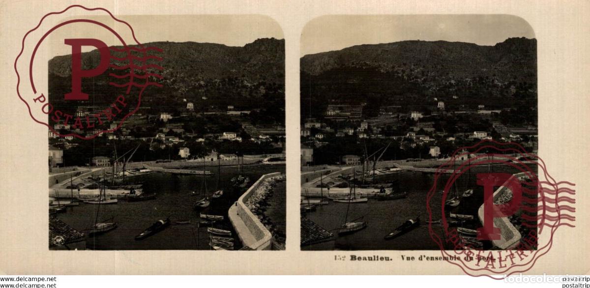 Fotografia antiga: FRANCIA FRANCE. BEAULIEU. VUE DENSEMBLE DU PORT. -ESTEREOSCOPICA - ST&Eacute;R&Eacute;OSCOPIQUE - STEREOSCOPIC