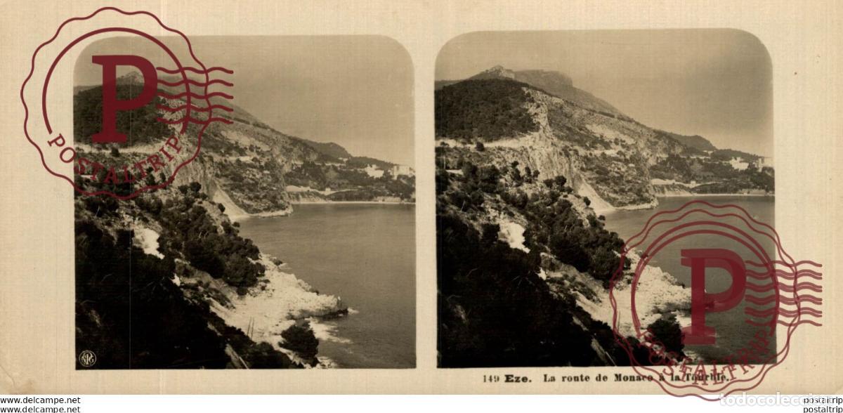 Fotografia antiga: FRANCIA FRANCE. EZE. LA ROUTE DE MONACO A LA TOURBLE. -ESTEREOSCOPICA - ST&Eacute;R&Eacute;OSCOPIQUE - STEREOSCOP