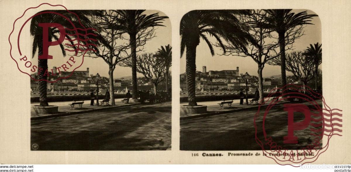 Fotografia antiga: FRANCIA FRANCE. CANNES PROMENADE DE LA CROISETTE ET SUCHET. -ESTEREOSCOPICA - ST&Eacute;R&Eacute;OSCOPIQUE - STER
