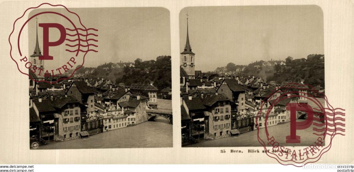 Fotografia antiga: SUIZA SWITZERLAND. BERN. BLICK AUF DIE AARE. -ESTEREOSCOPICA - ST&Eacute;R&Eacute;OSCOPIQUE - STEREOSCOPIC