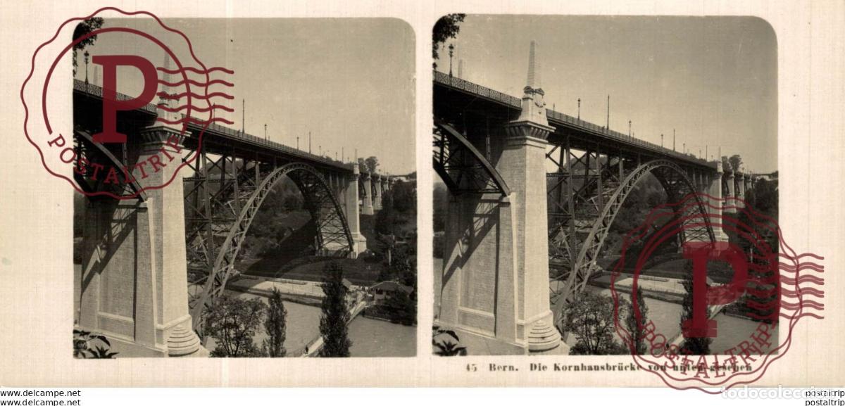 Fotografia antiga: SUIZA SWITZERLAND. BERN. DIE KORNHAUSBRUCKE VON UNTEN GESEHEN. -ESTEREOSCOPICA - ST&Eacute;R&Eacute;OSCOPIQUE - S