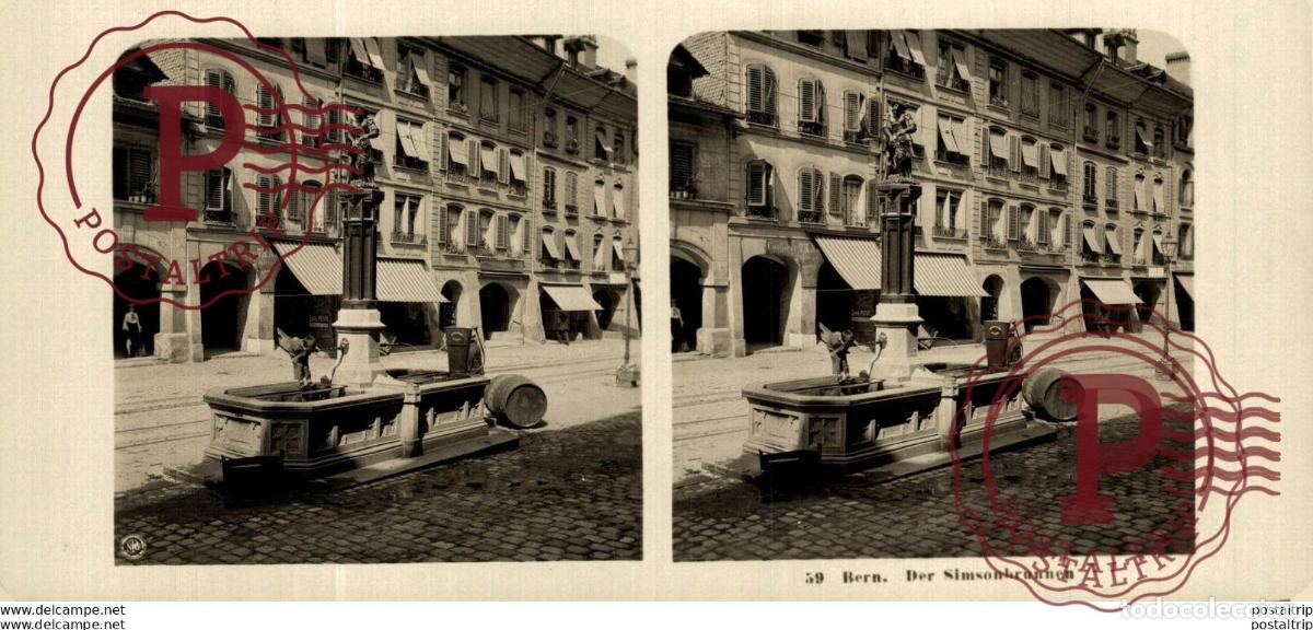 Fotografia antiga: SUIZA SWITZERLAND. BERN. DIE SIMSONBRUNNEN. -ESTEREOSCOPICA - ST&Eacute;R&Eacute;OSCOPIQUE - STEREOSCOPIC