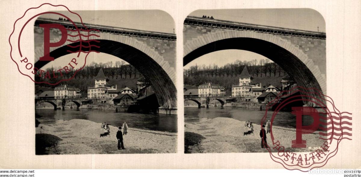 Fotografia antiga: SUIZA SWITZERLAND. BERN. UNTER DER NYDECKBRUCKE. -ESTEREOSCOPICA - ST&Eacute;R&Eacute;OSCOPIQUE - STEREOSCOPIC